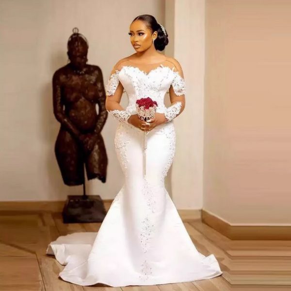 African Mermaid Wedding Dress Marriage Sweep Train Bridal  #WED9 - Image 2