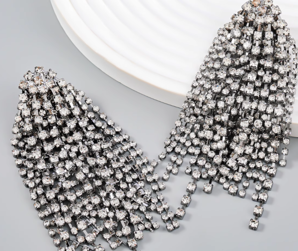 European and American exaggerated trend alloy diamond rhinestone tassel earrings #FEA 1 - Image 2