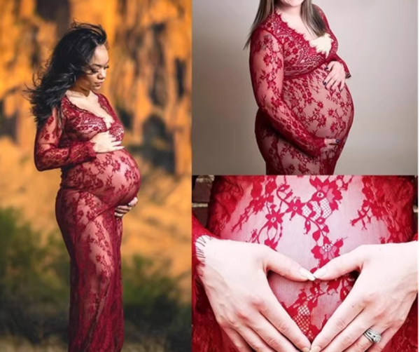 New pregnant woman lace trailing photo studio long dress #FD9 - Image 3