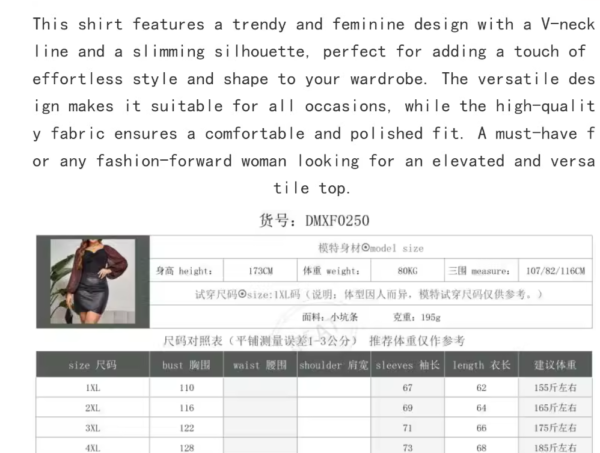 Plus Size Chic and Flattering Women Casual V-Neck Shirt #FT6 - Image 4