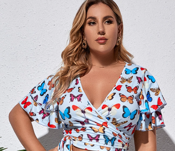 Plus Size Casual Women Deep V-Neck Short-Sleeved T-Shirt #FT1 - Image 4