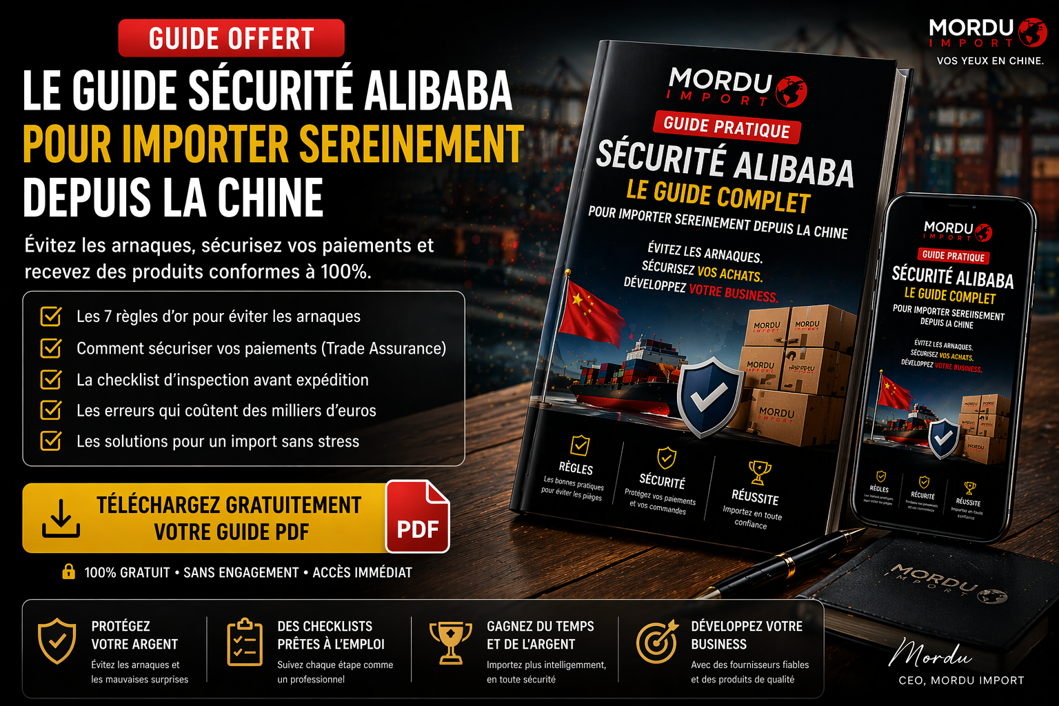 guide sécurité Alibaba PDF gratuit checklist import Chine éviter arnaque fournisseur paiement sécurisé Alibaba