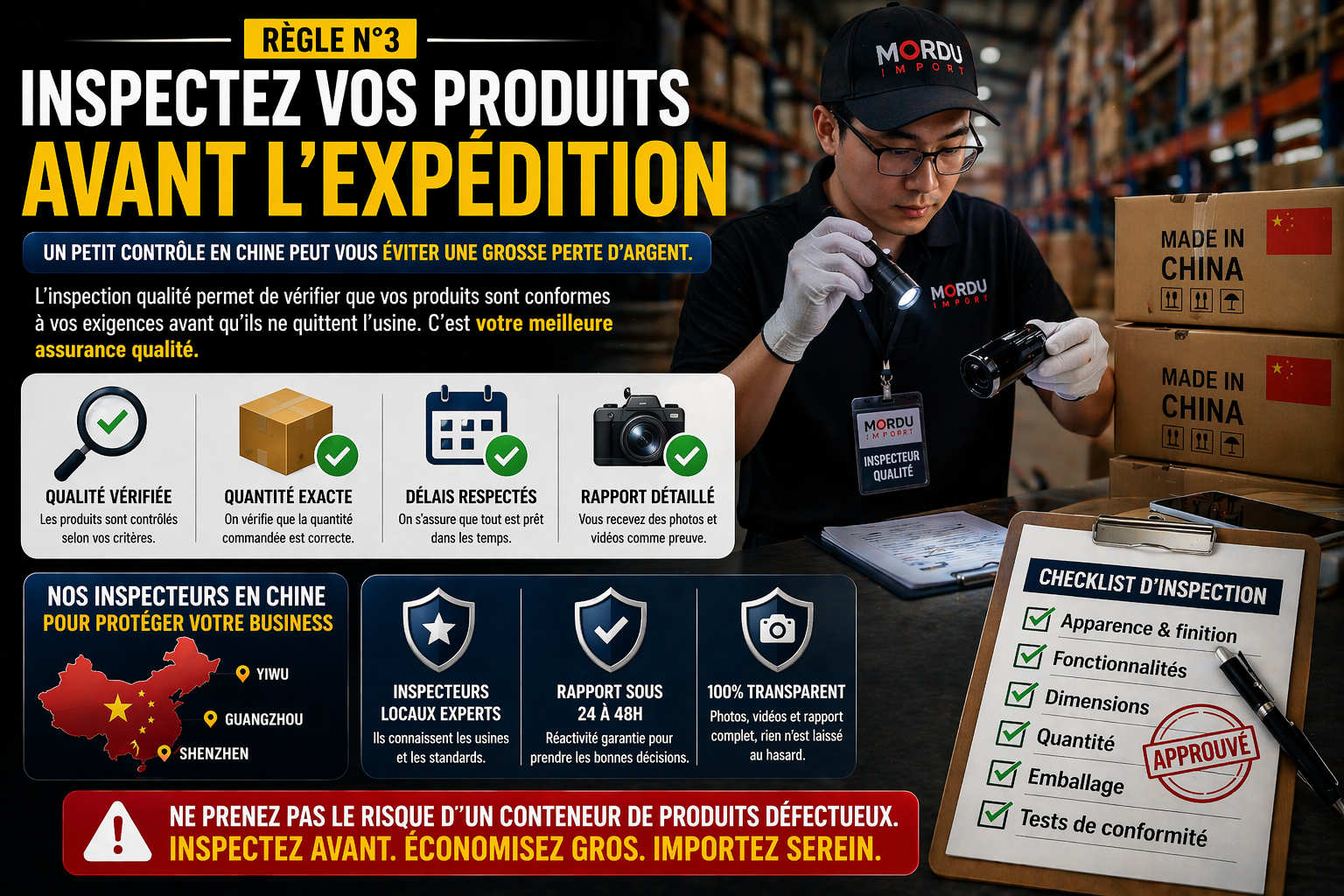 inspection qualité Chine contrôle produits avant expédition Alibaba vérifier marchandise fournisseur Chine import sécurisé