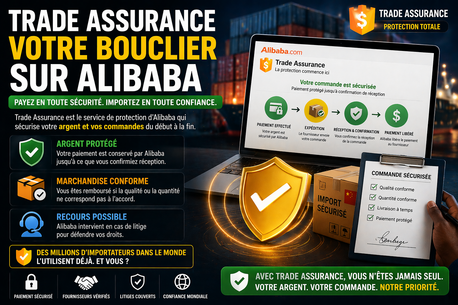 Trade Assurance Alibaba paiement sécurisé protection argent commande import Chine fournisseur vérifié Alibaba