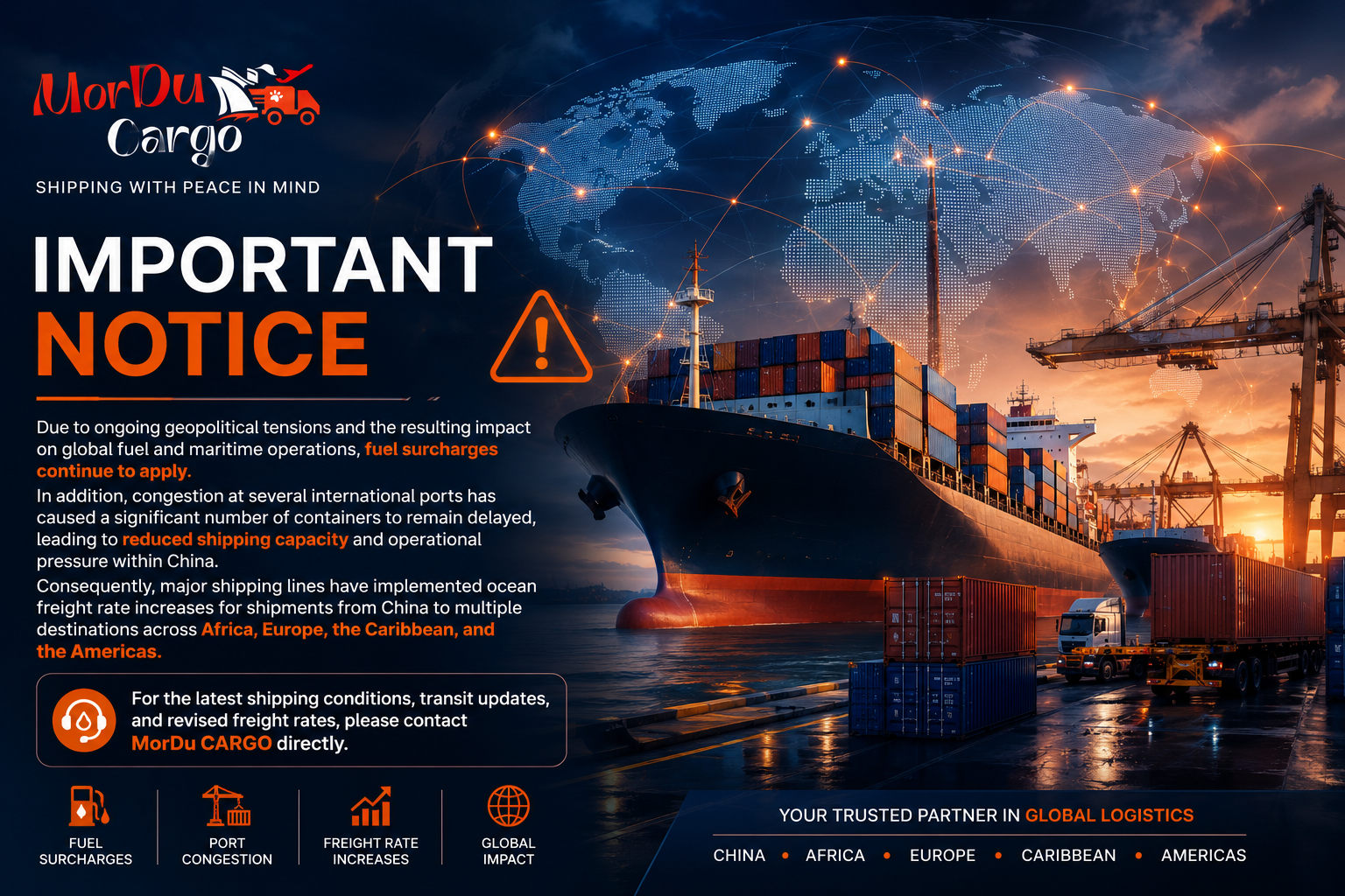 MorDu Cargo global shipping rate increase and logistics update